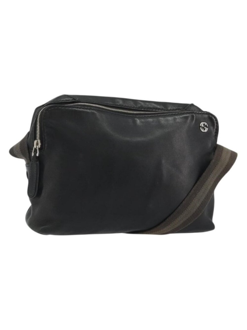 Authentic GUCCI Shoulder Bag Leather Black Silver